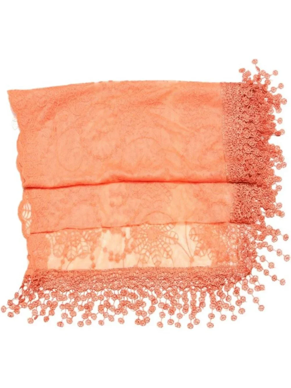 Lightweight Lace Teardrop Fringe Vintage Mesh Crochet Tassel Scarf for Women